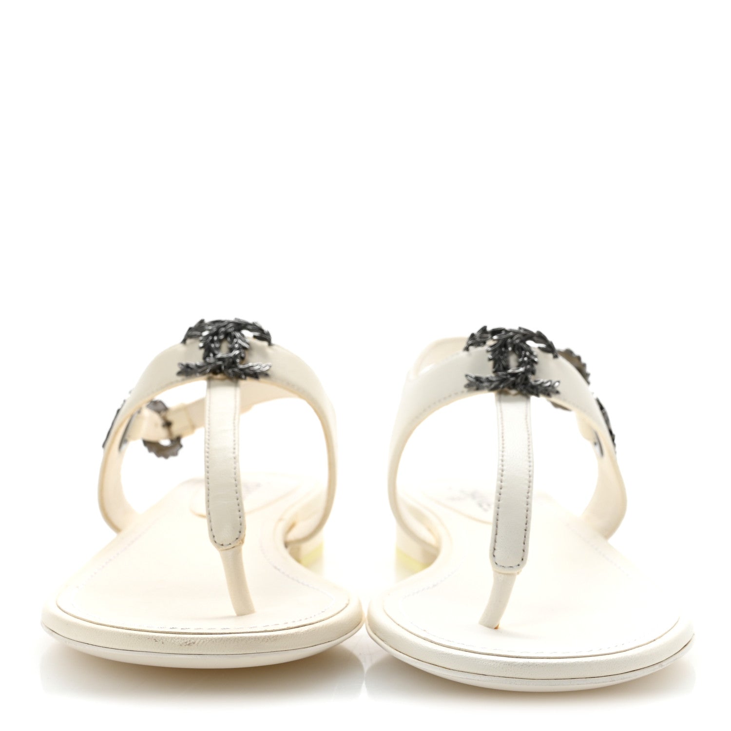 Chanel Lambskin CC Leaf Thong Sandals 36 White 3 of 9