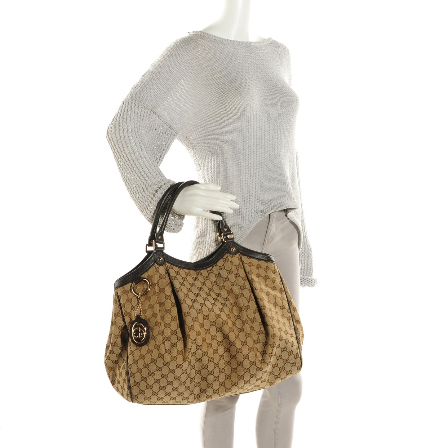 Monogram Dollar Calfskin Large Sukey Tote Beige Ebony Testa di Moro
