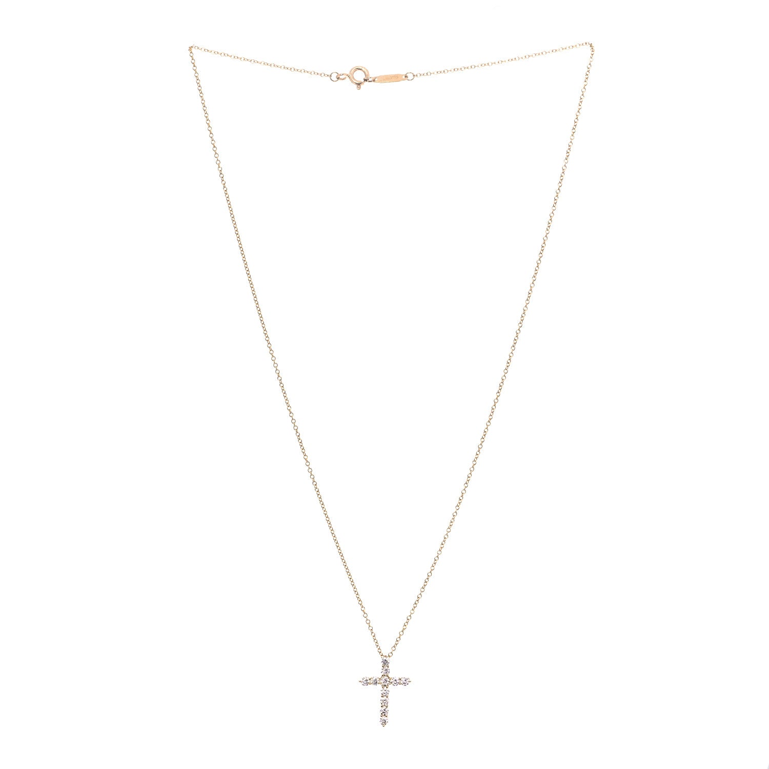 Tiffany 18K Yellow Gold Diamond Small Cross Pendant Necklace 3 of 6