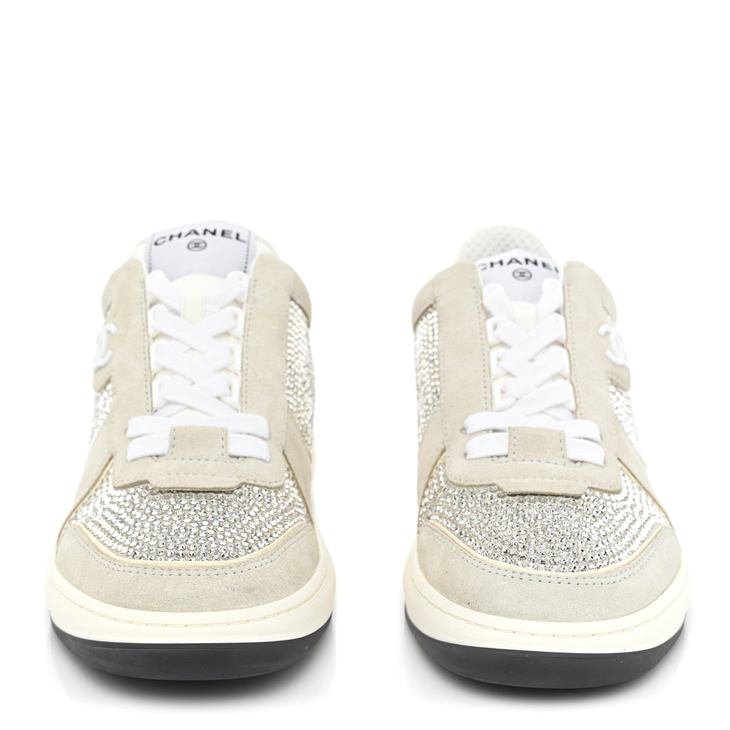 Chanel Calfskin Suede Crystal Womens CC Sneakers 38 White 2 of 10