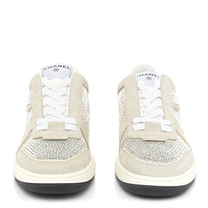 Chanel Calfskin Suede Crystal Womens CC Sneakers 38 White 2 of 10