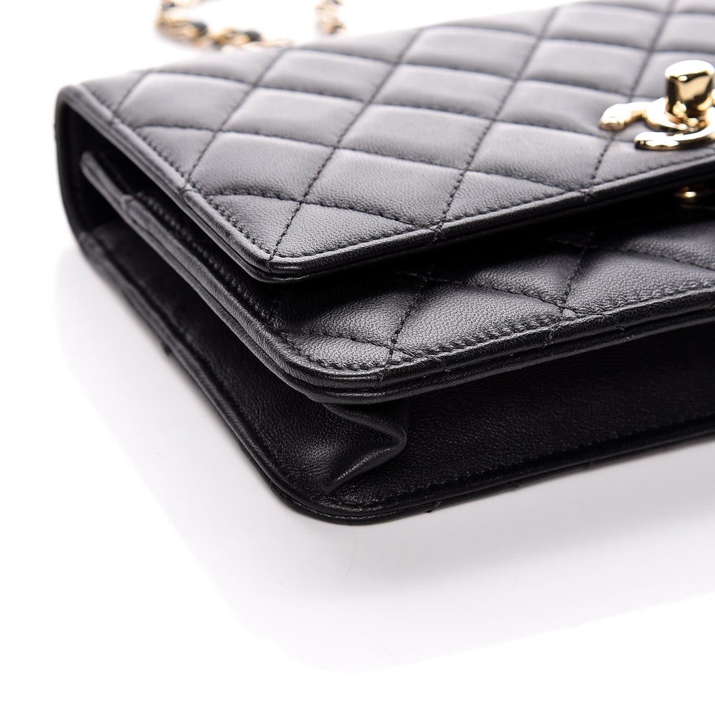 Lambskin Quilted Trendy CC Wallet On Chain WOC Black