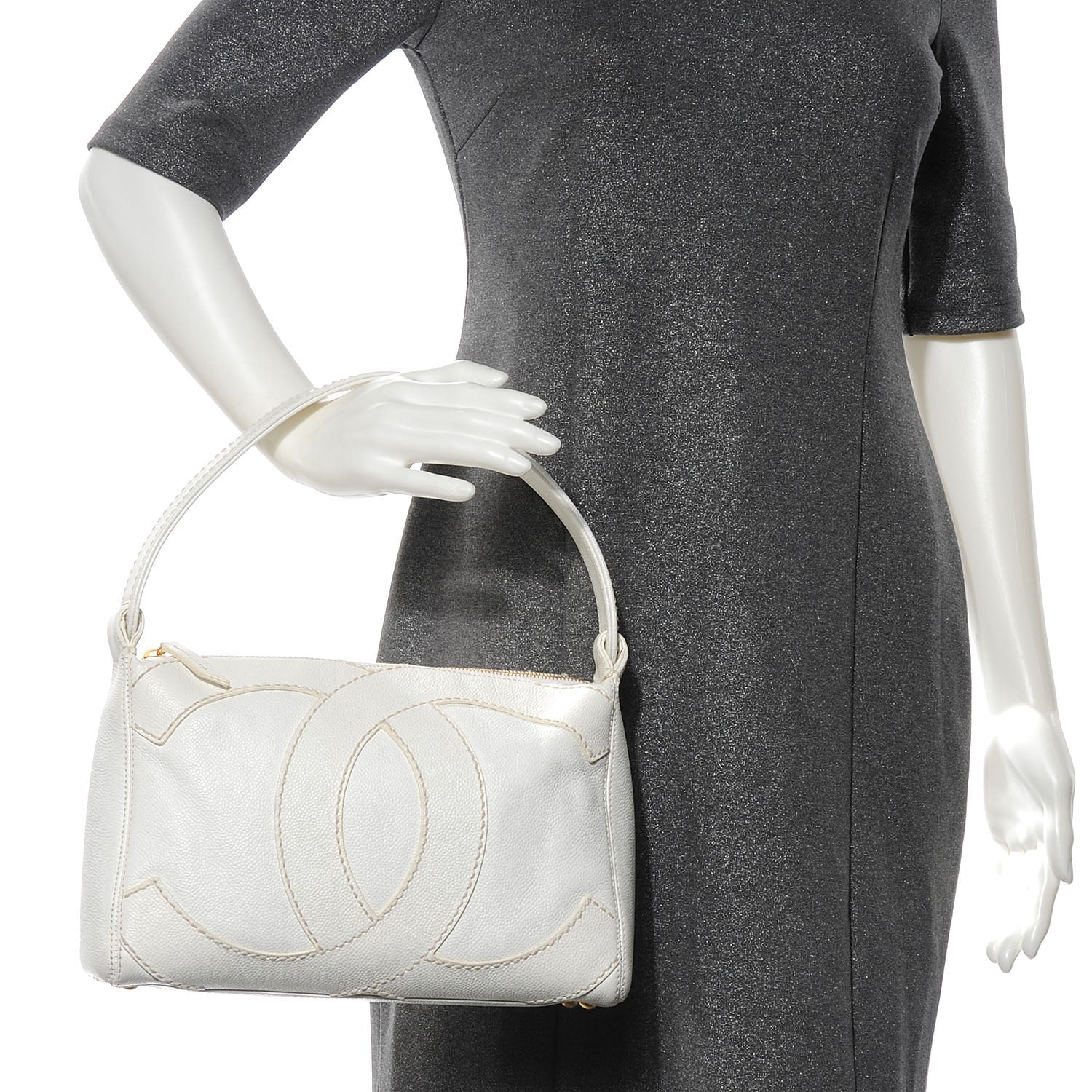 Chanel Caviar CC Stitched Hobo White 2 of 7
