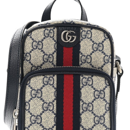 Gucci GG Supreme Monogram Textured Dollar Calfskin Web Mini Ophidia Double Zip Messenger Bag Beige Blue 4 of 8