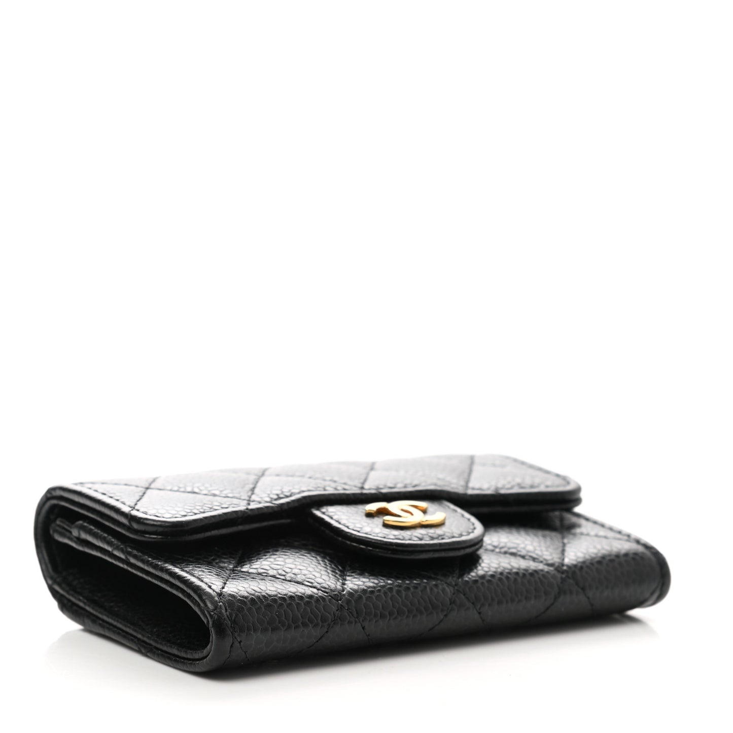 Caviar Quilted Flap Card Holder Wallet Black