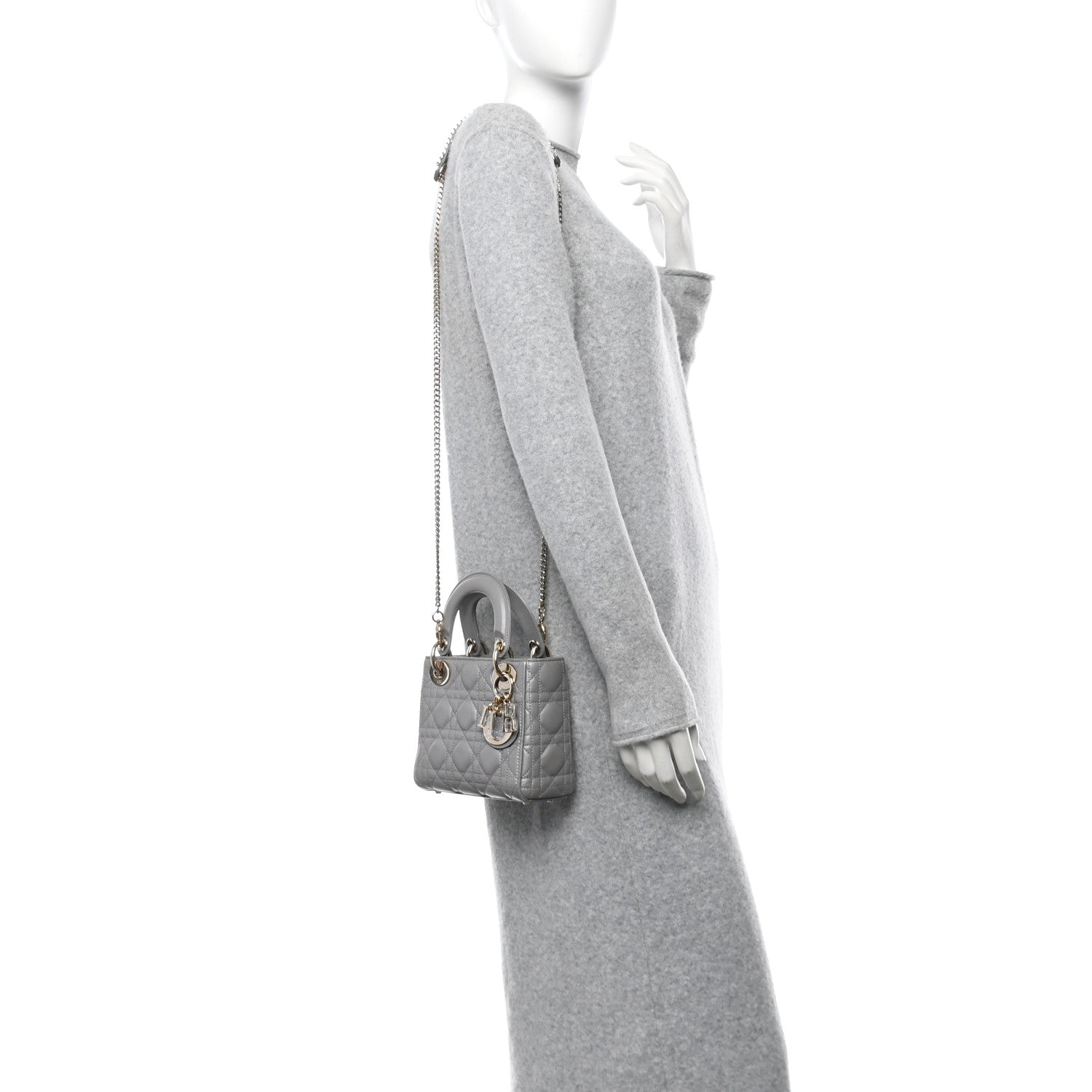 Christian Dior Metallic Lambskin Cannage Mini Lady Dior Grey 2 of 10