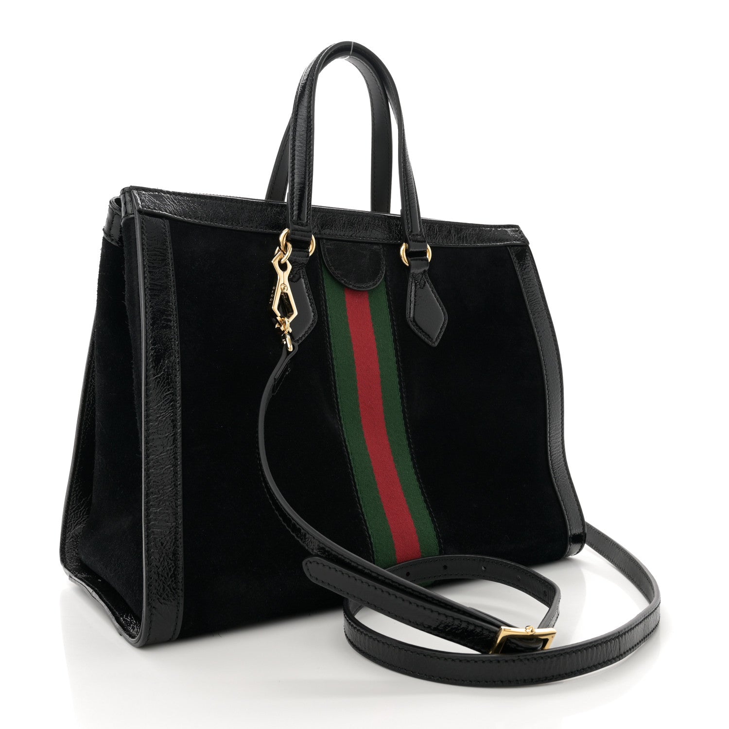 Gucci Suede Patent GG Web Medium Ophidia Tote Bag Black 3 of 13