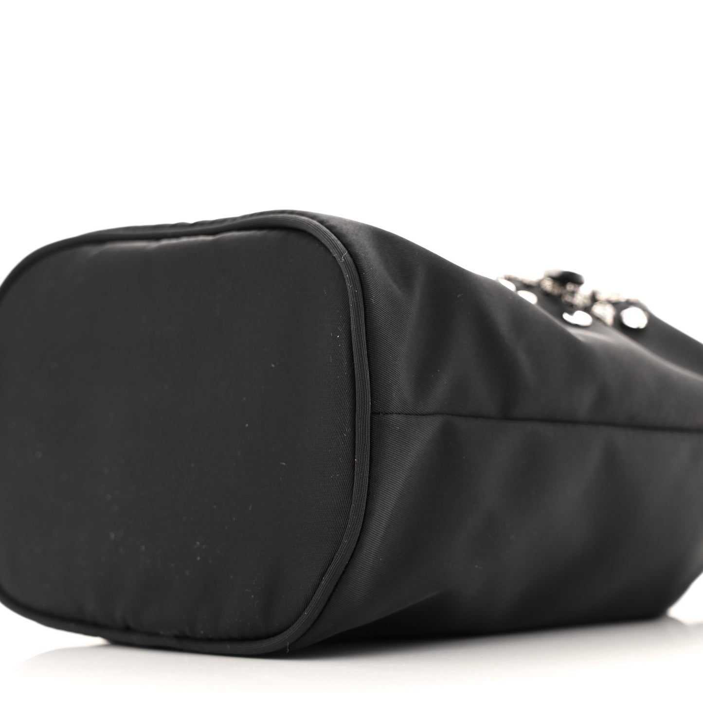 Tessuto Saffiano Ricamo Sequin Crystal Embellished Mini Re-Edition 1978 Bucket Bag Black