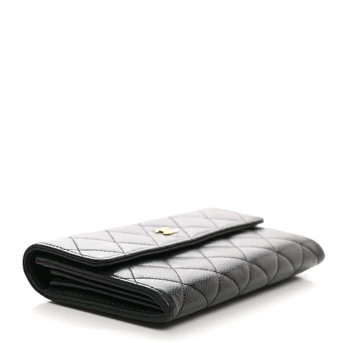 Caviar Quilted Long Flap Wallet Black