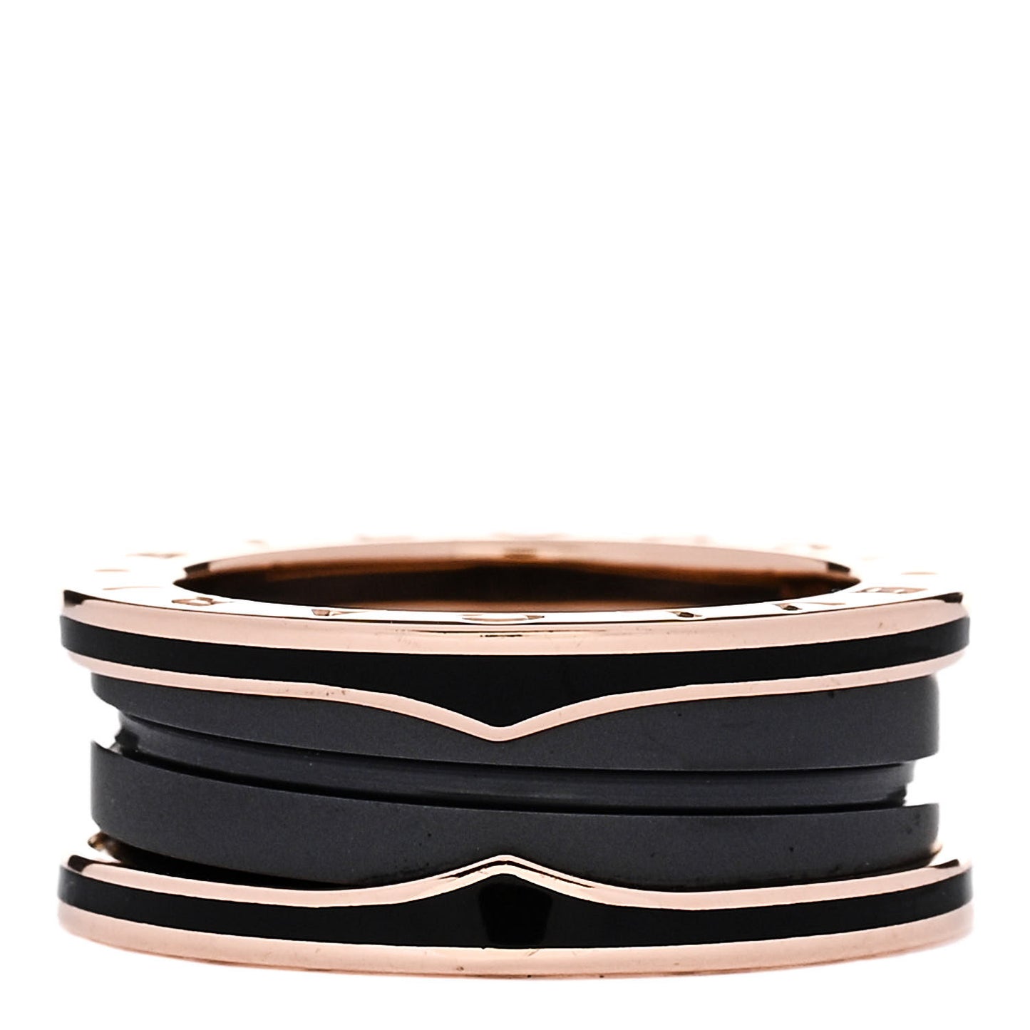 18K Rose Gold Black Ceramic Matte B.Zero1 Two-Band Ring 51 5.75