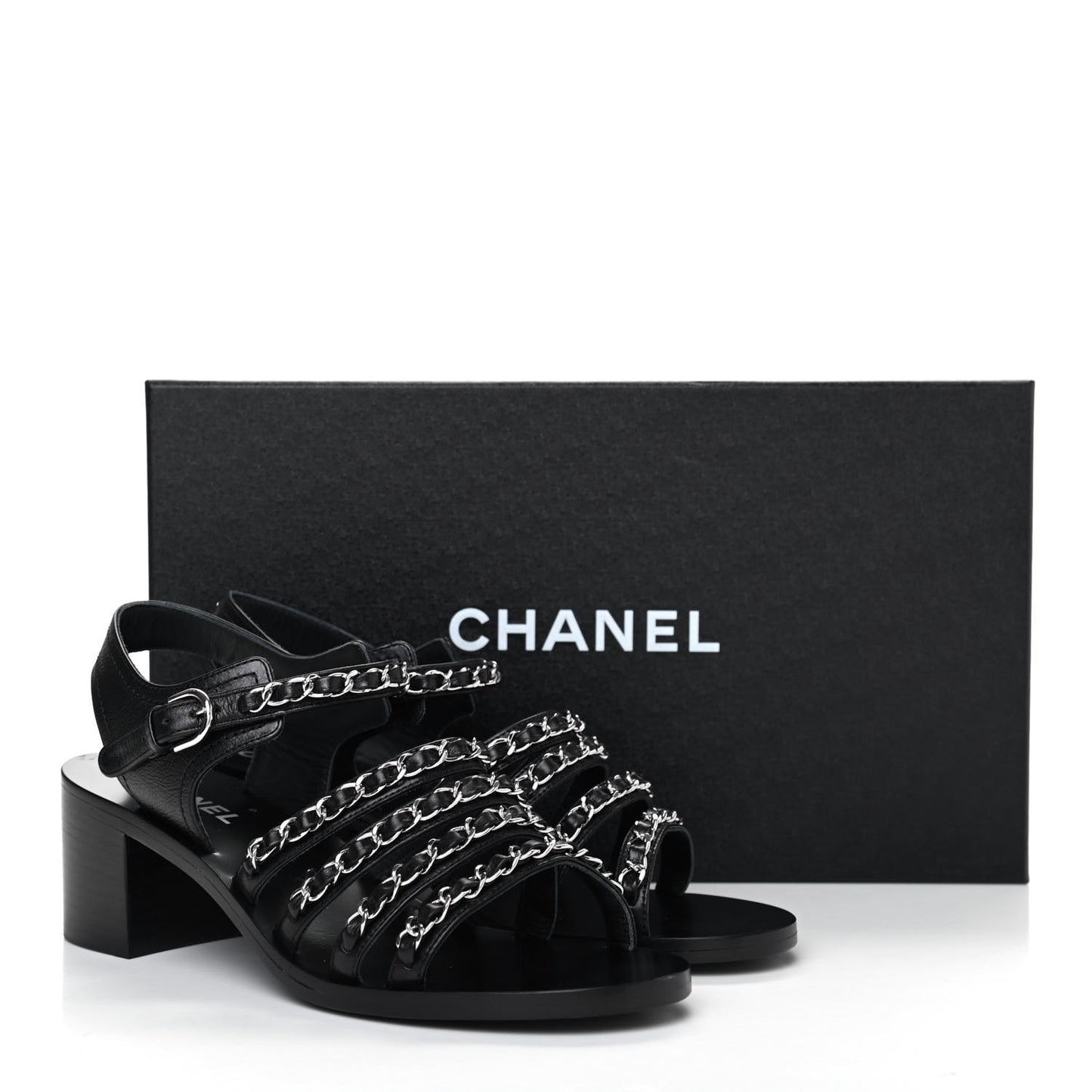 Calfskin Chain Sandals 37.5 Black