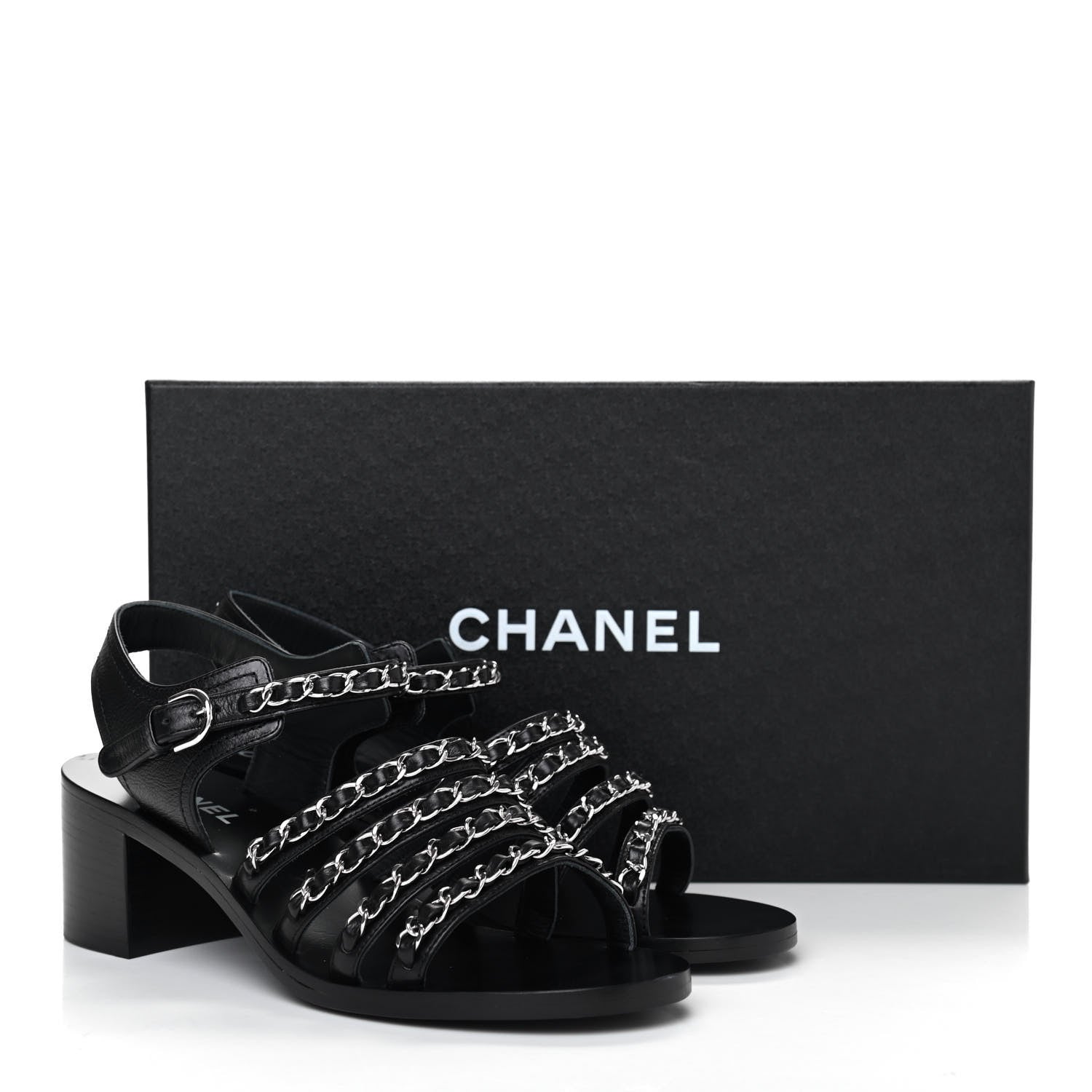 Chanel Calfskin Chain Sandals 37.5 Black 14 of 14
