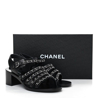 Chanel Calfskin Chain Sandals 37.5 Black 14 of 14