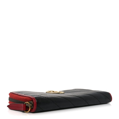 Gucci Vintage Effect Calfskin Matelasse Diagonal Torchon GG Marmont Zip Around Wallet Black Romantic Cherry 4 of 7