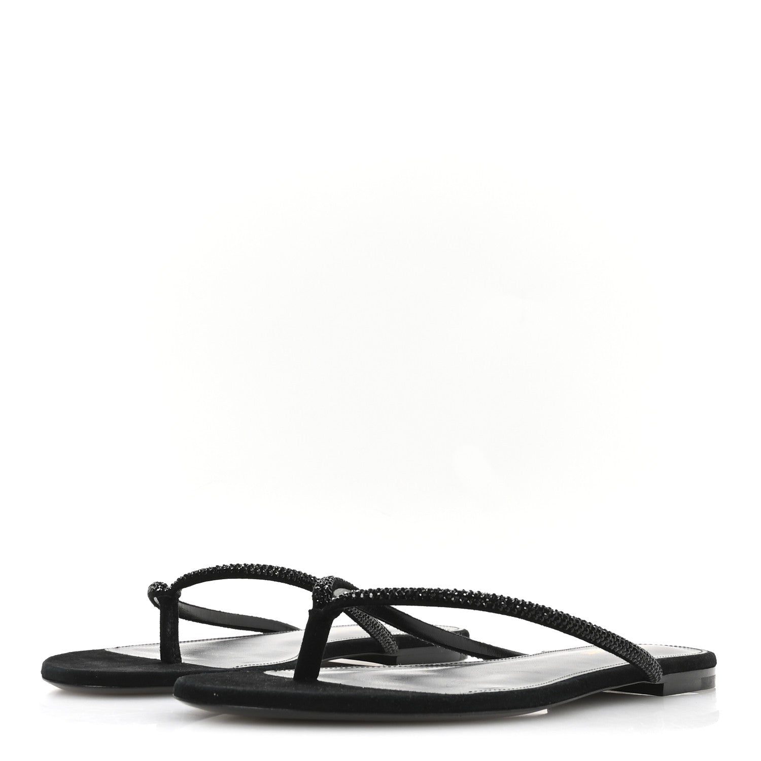 Saint Laurent Kid Suede Strass Crystal Embellished Joni 05 Flat Sandals 39 Black 4 of 8