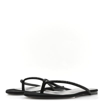 Saint Laurent Kid Suede Strass Crystal Embellished Joni 05 Flat Sandals 39 Black 4 of 8
