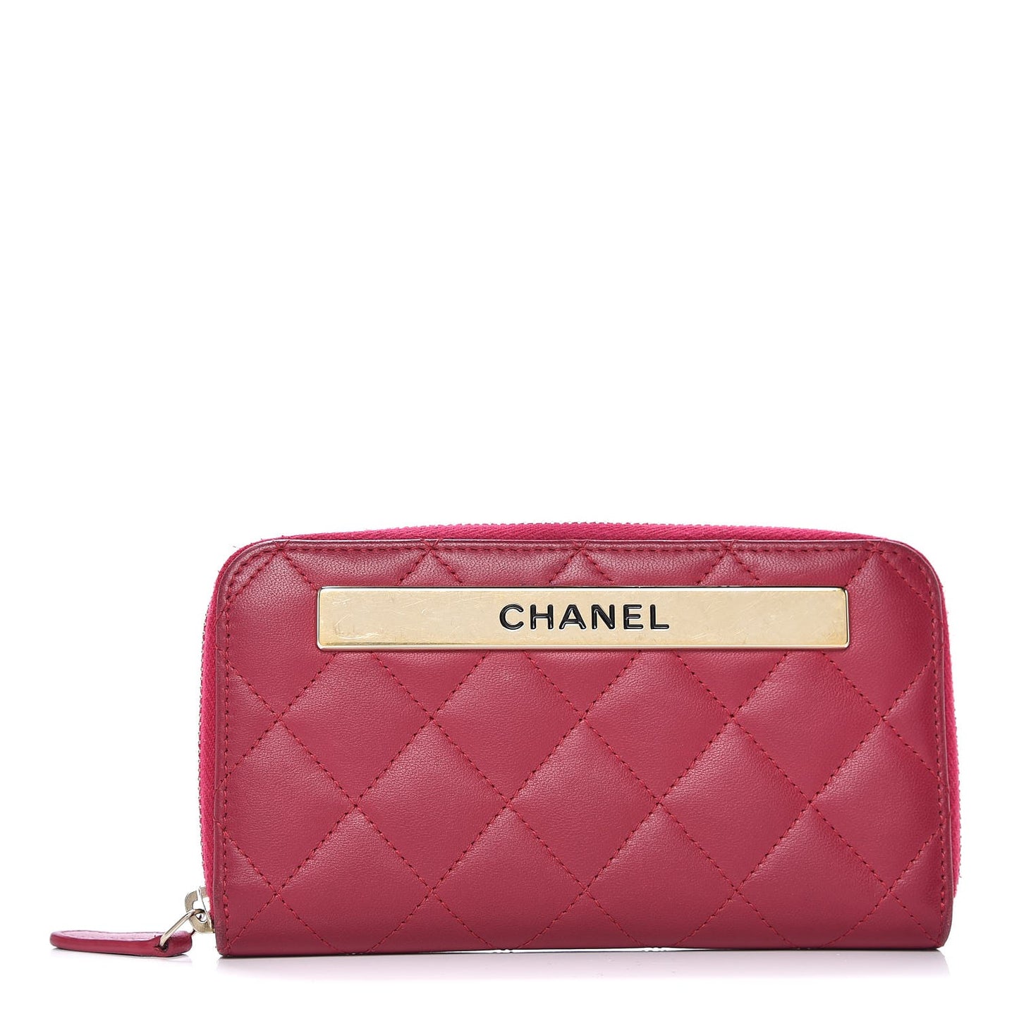Lambskin Quilted Small Trendy CC Zip Around Wallet Dark Pink