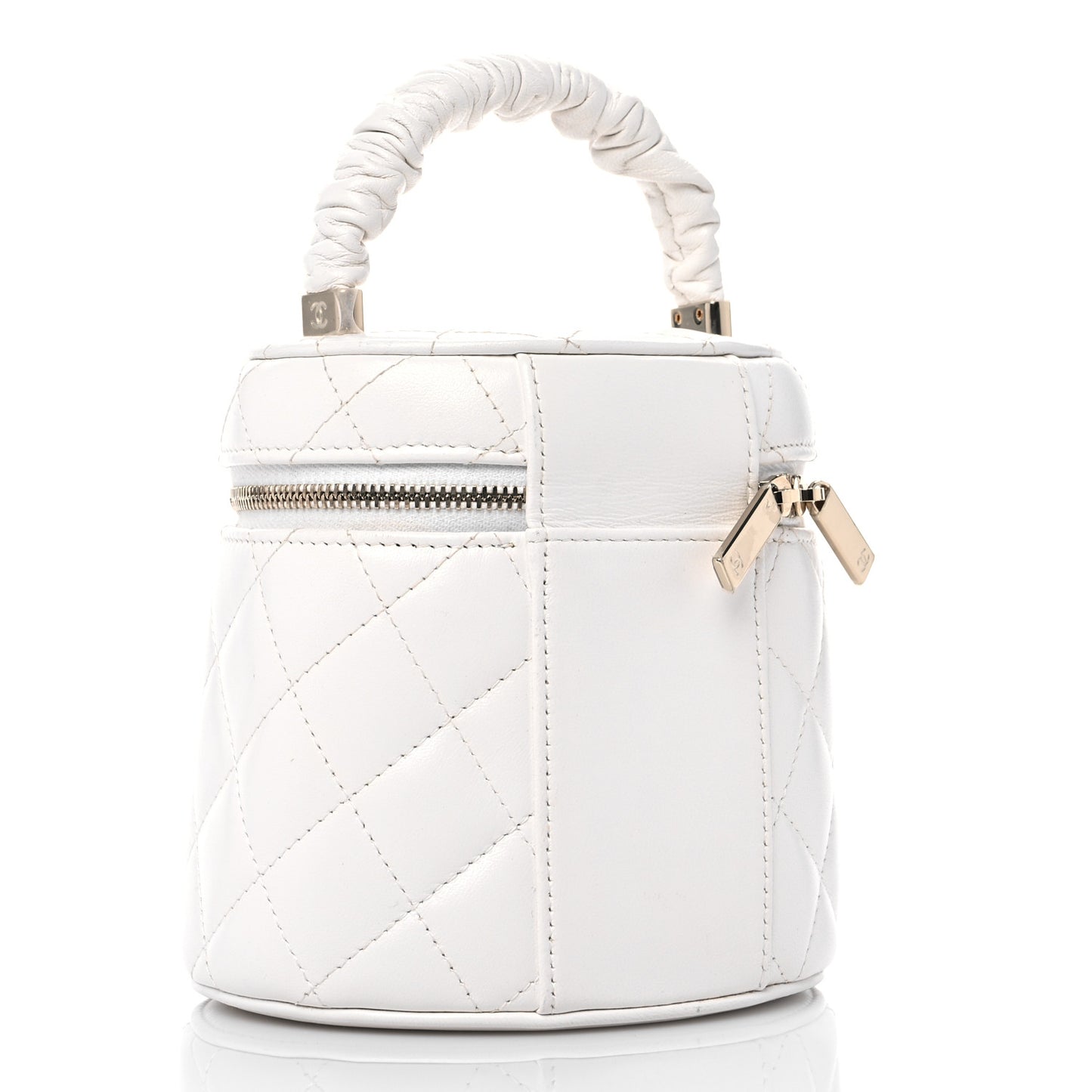 Lambskin Quilted Ruched Handle Vanity Case White