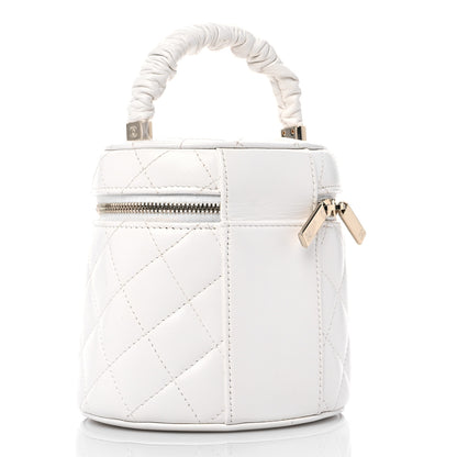 Chanel Lambskin Quilted Ruched Handle Vanity Case White 4 of 12
