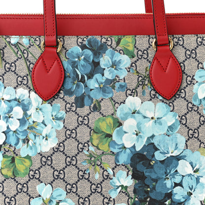 Gucci GG Supreme Monogram Blooms Medium Zippered Bucket Tote Beige Blue Navy Hibiscus Red 8 of 12