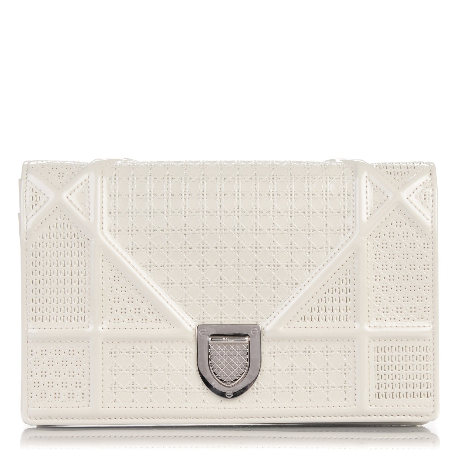 Christian Dior Patent Micro-Cannage Diorama Wallet on Chain Pouch White 1 of 8
