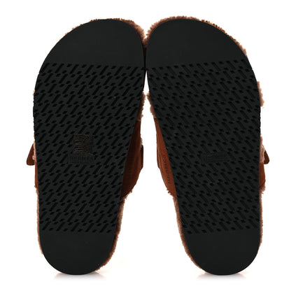 Hermes Suede Goatskin Shearling Womens Chypre Sandals 40 Gold 7 of 10