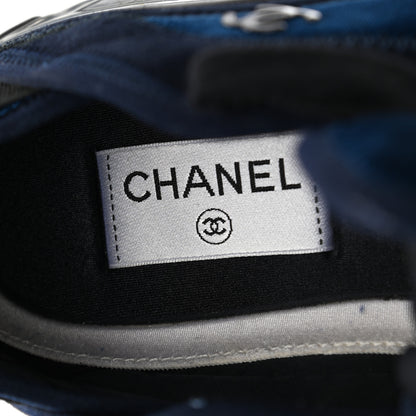 Chanel Suede Calfskin Velvet Grosgrain CC Sneakers 40 Navy Blue Black 7 of 8