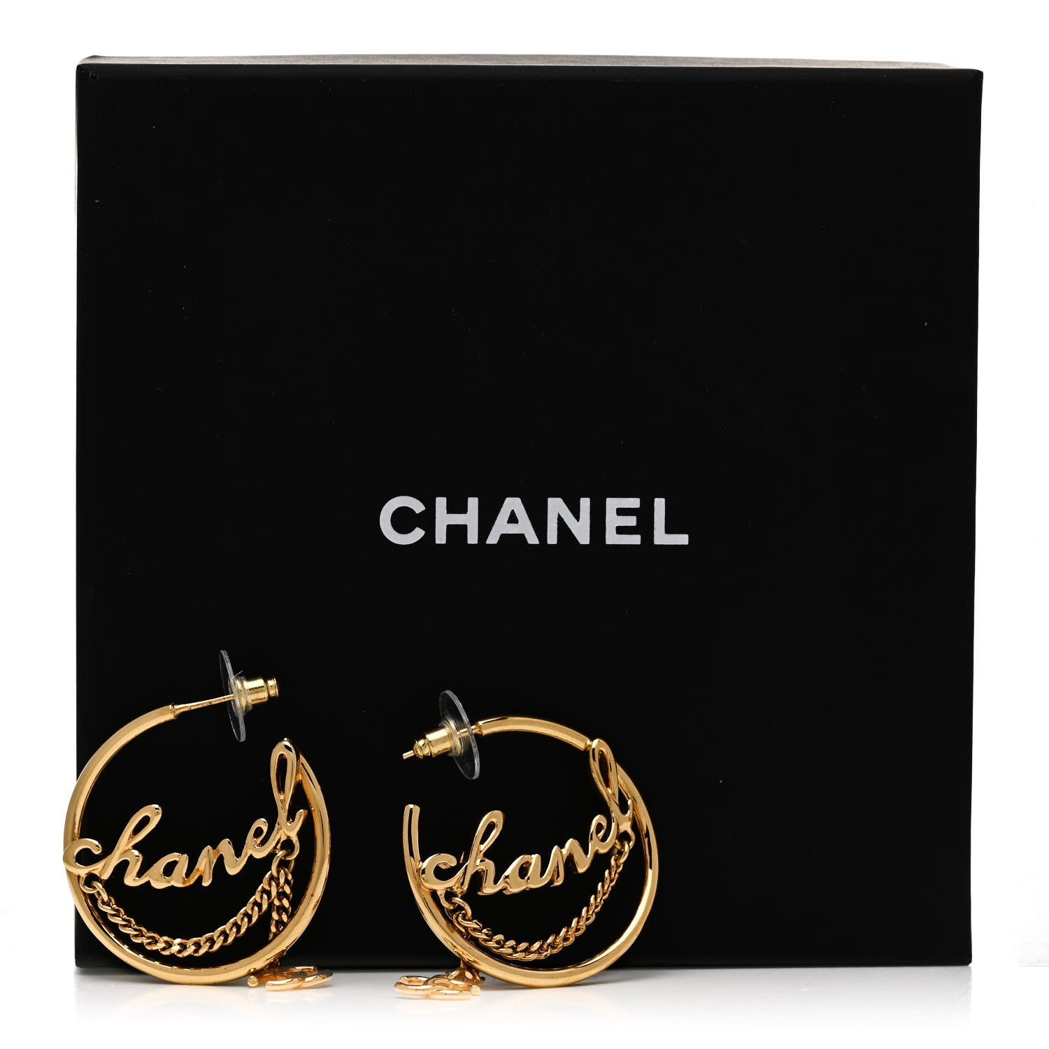 Chanel Metal Chain CC Hoop Earrings Gold 5 of 5