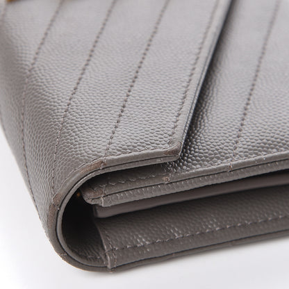 Saint Laurent Grain De Poudre Matelasse Chevron Monogram Flap Wallet Fog 10 of 11