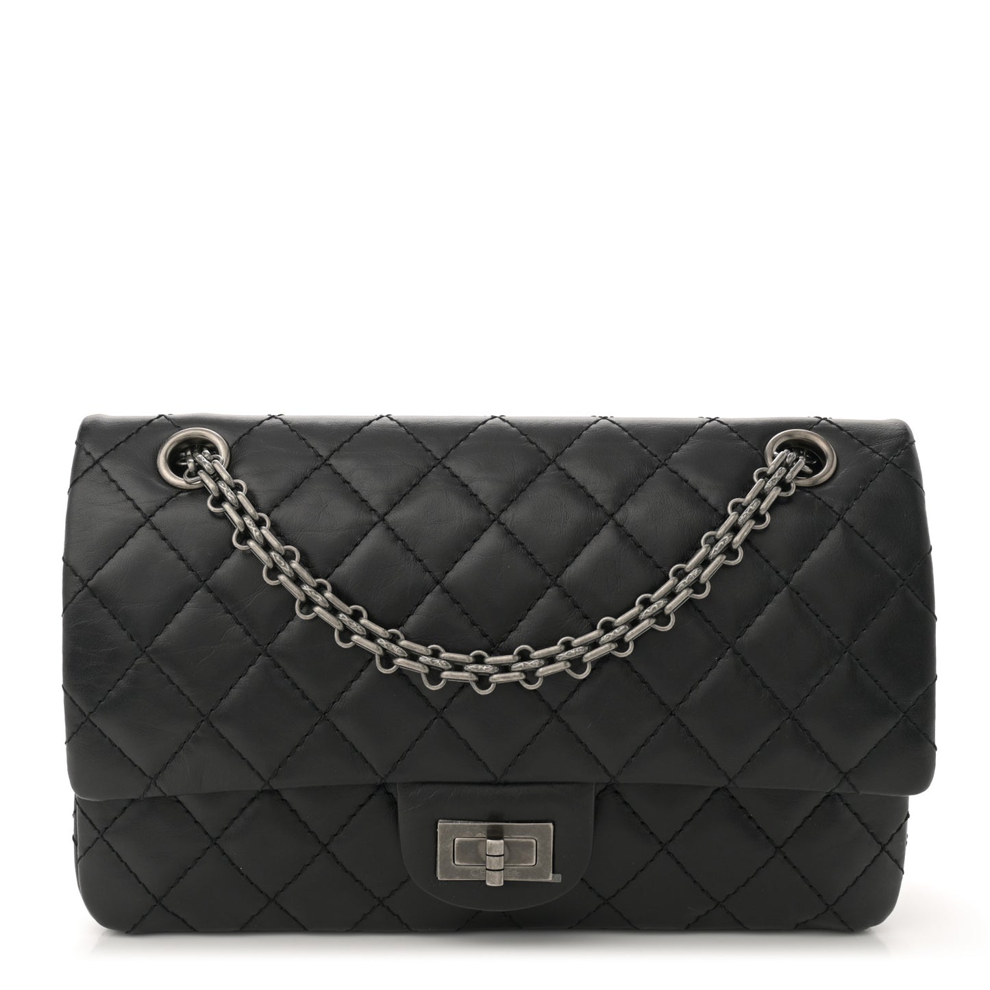 Aged Calfskin Quilted 2.55 Reissue 225 Flap Black
