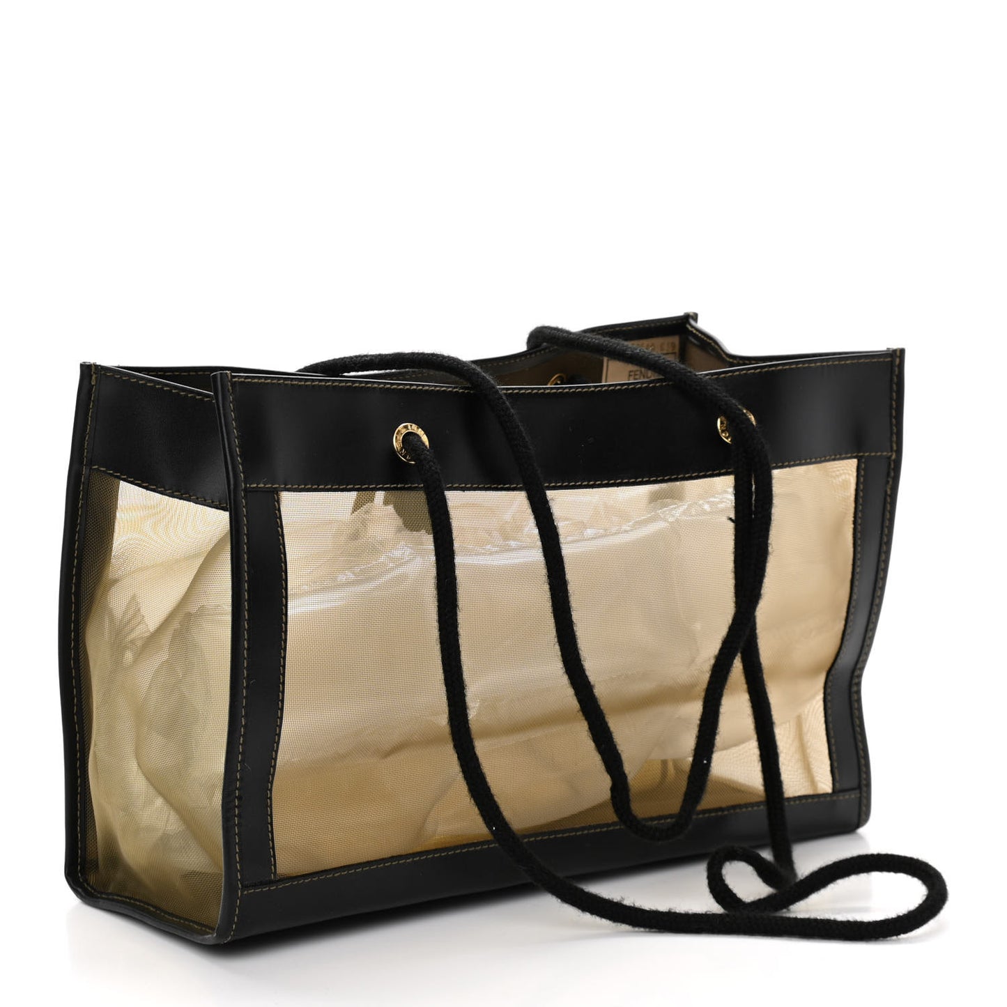 Calfskin Mesh FF Shoulder Tote Black