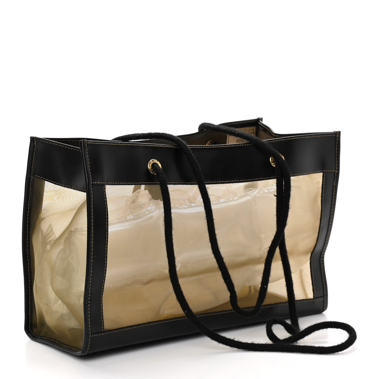 Fendi Calfskin Mesh FF Shoulder Tote Black 3 of 9