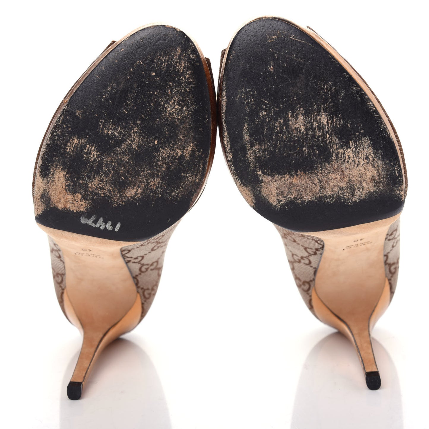 Metallic Monogram GG Horsebit Peep Toe Pumps 40 Brown