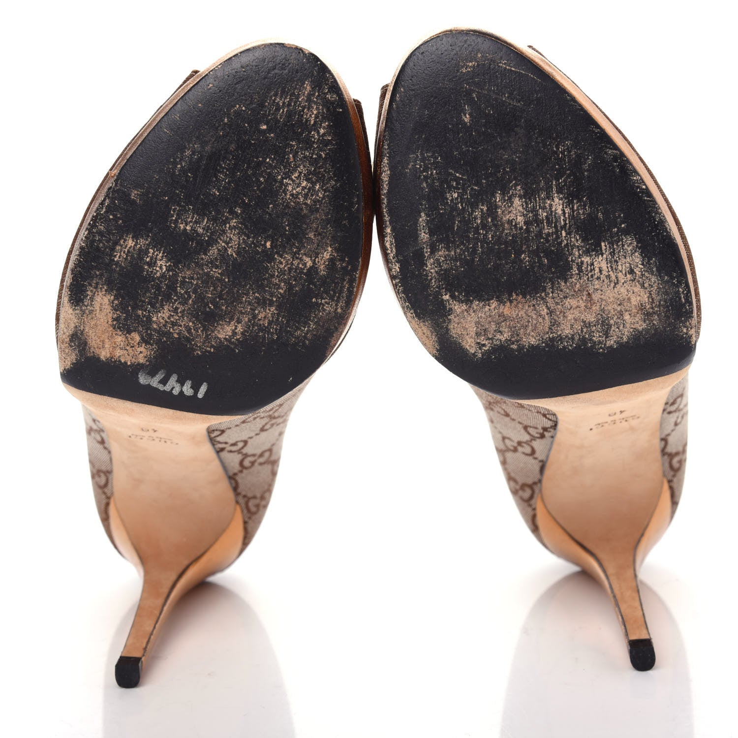 Gucci Metallic Monogram GG Horsebit Peep Toe Pumps 40 Brown 6 of 10