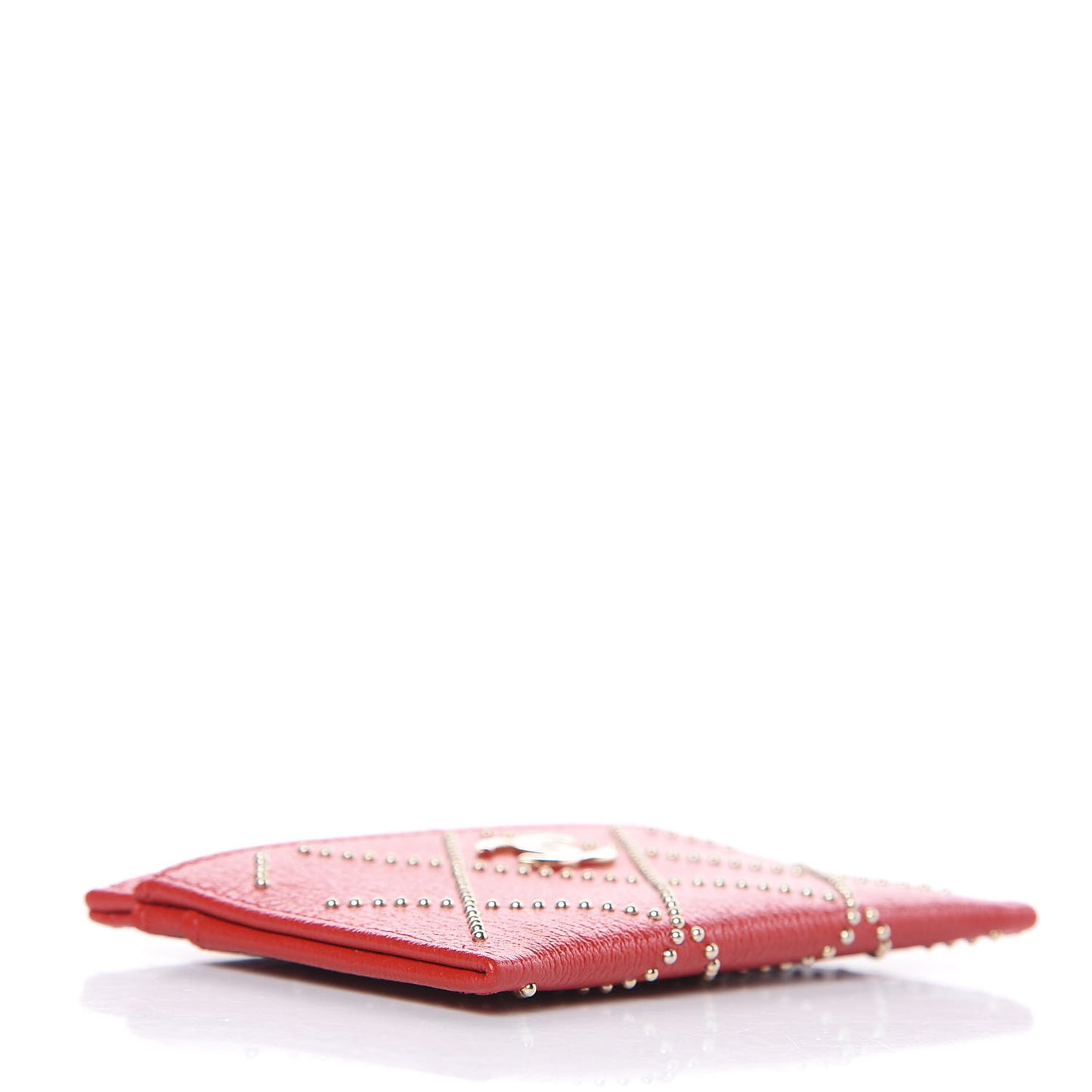 Shiny Lambskin Studded Rock The Diamond CC Card Holder Red