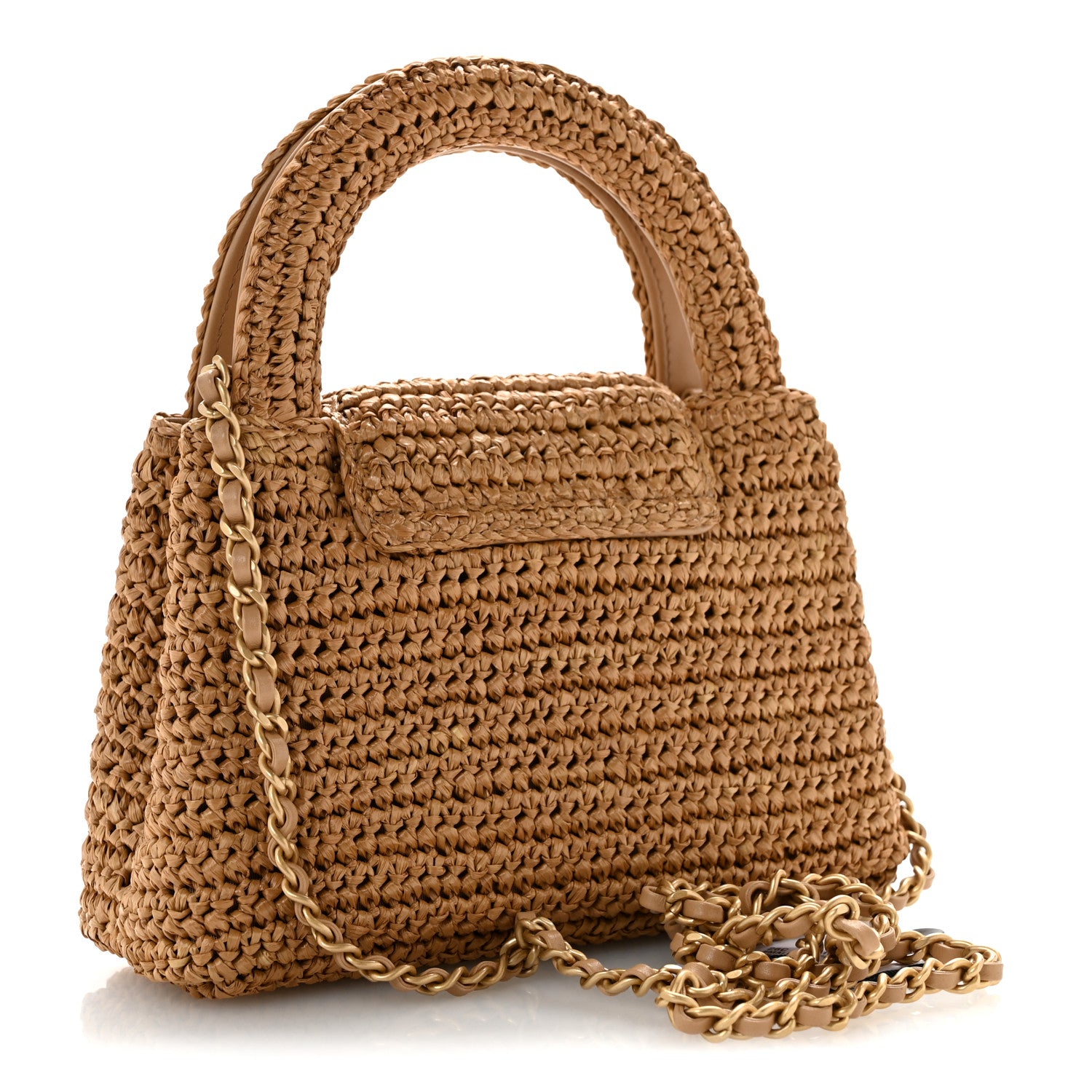 Chanel Braided Raffia Nano Kelly Flap Bag Dark Beige 3 of 10