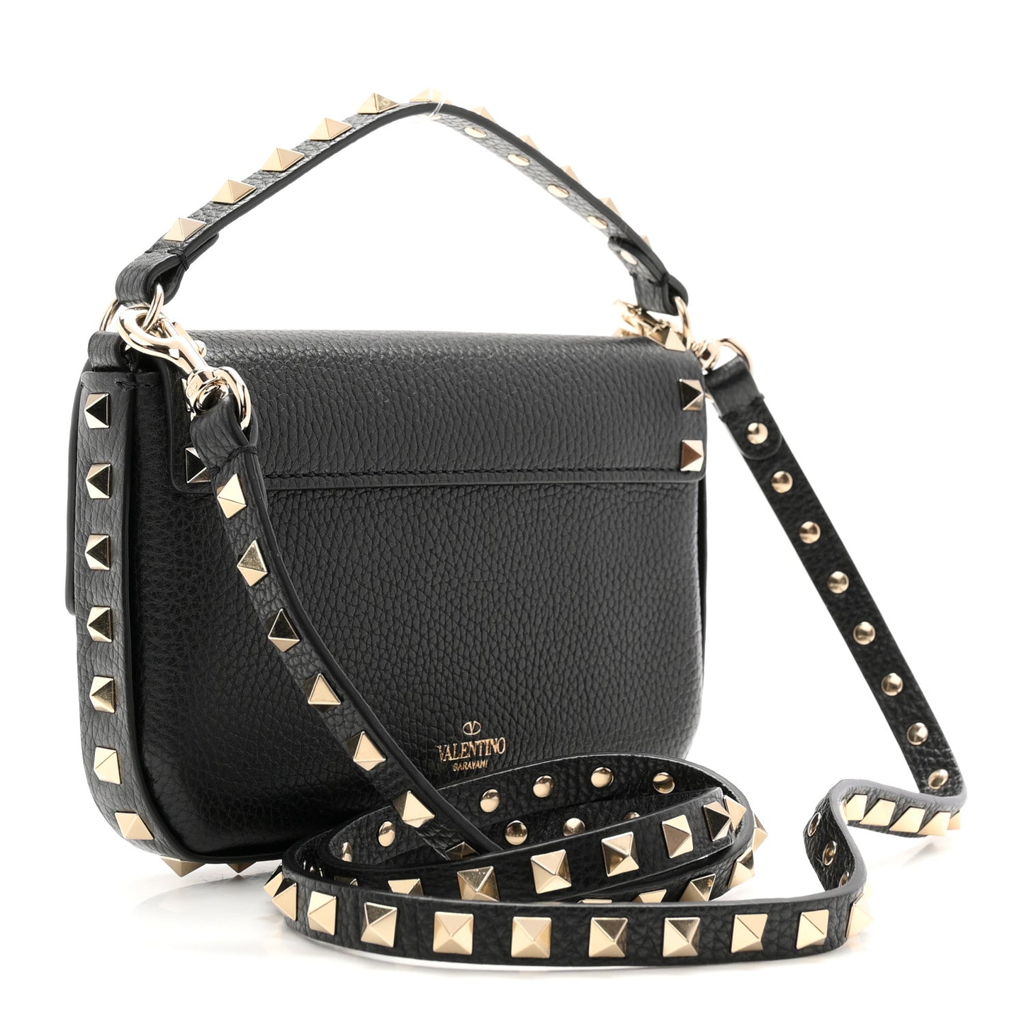 Grainy Calfskin Rockstud Crossbody Pouch Black
