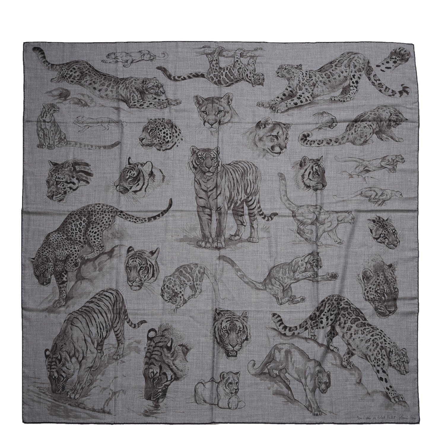 Hermes Cashmere Silk Dans L'atelier Shawl 140 Gris Flanelle Anthracite Gris 1 of 10