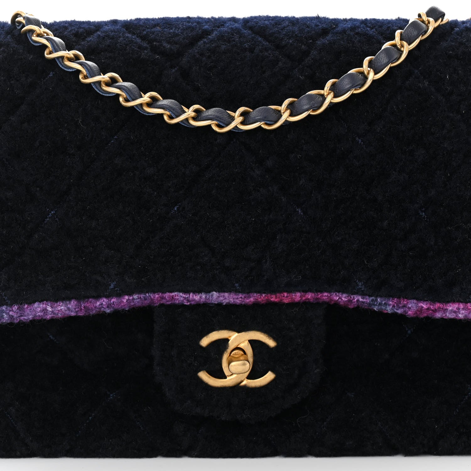 Chanel Shearling Tweed Jumbo Single Flap Navy Purple 8 of 10