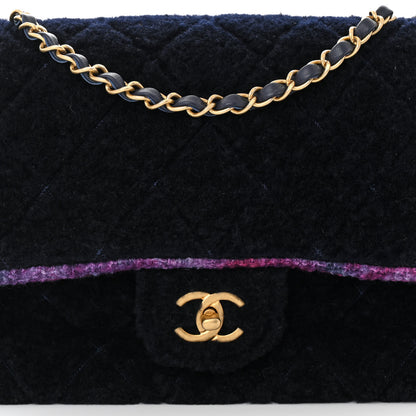 Chanel Shearling Tweed Jumbo Single Flap Navy Purple 8 of 10