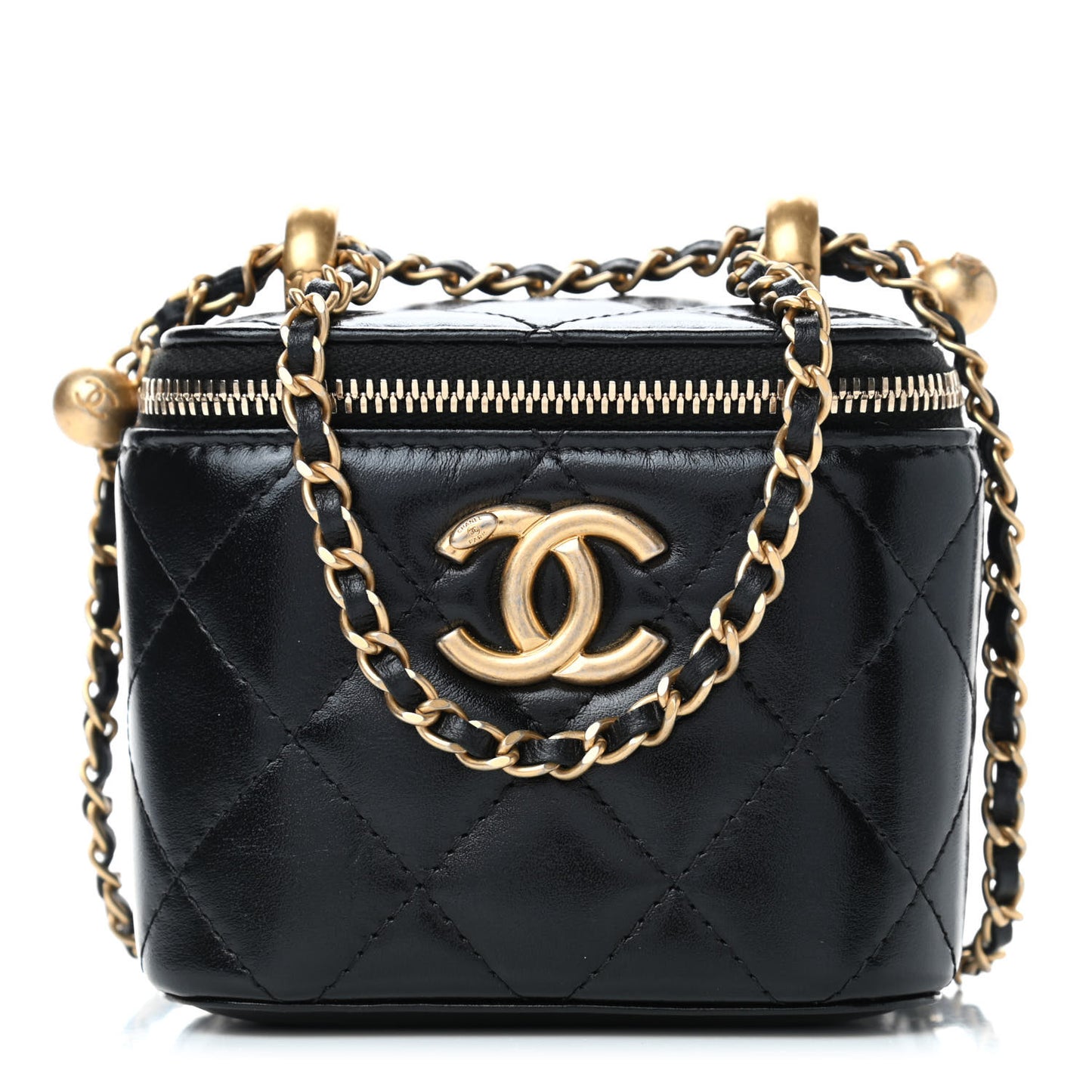 Calfskin Quilted Mini Perfect Fit Vanity Case With Chain Black