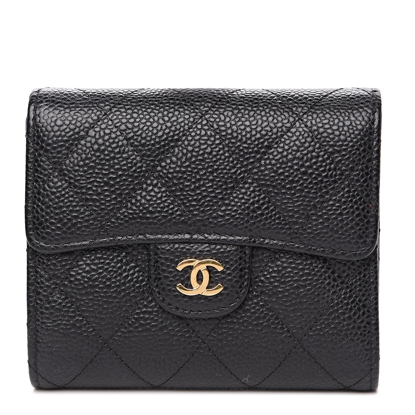 Caviar Quilted Compact Flap Wallet Black