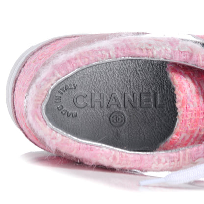 Chanel Tweed Suede Calfskin Sneakers 39 Pink 5 of 6