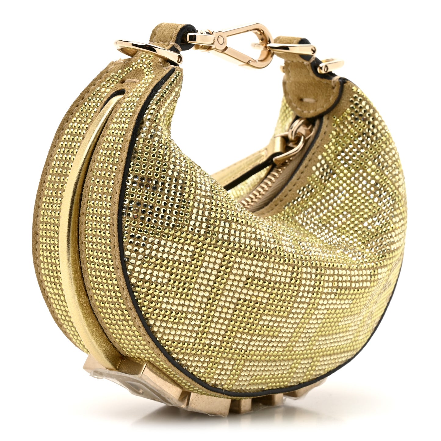 Crystal Vitello Laminato Suede FF Nano Fendigraphy Hobo Charm Platino