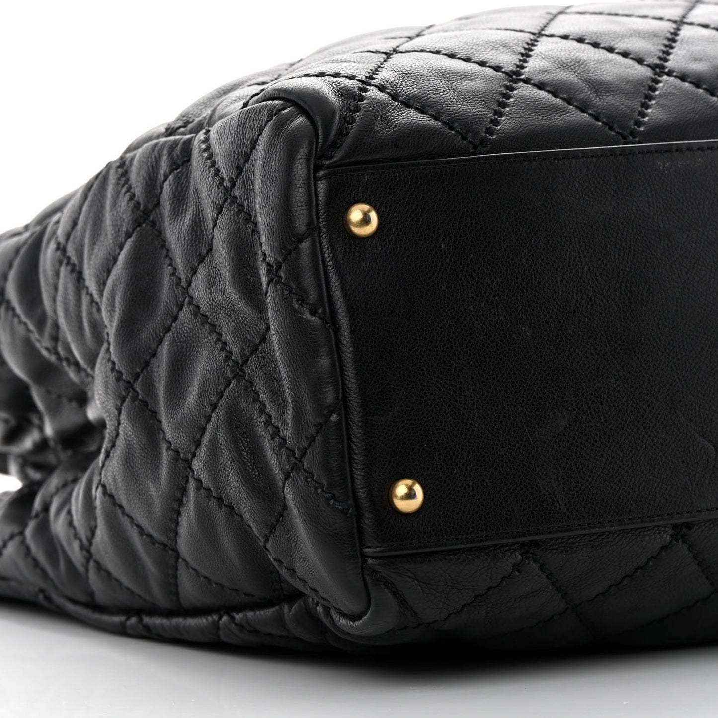 Calfskin Quilted Large Retro Chain Tote Black