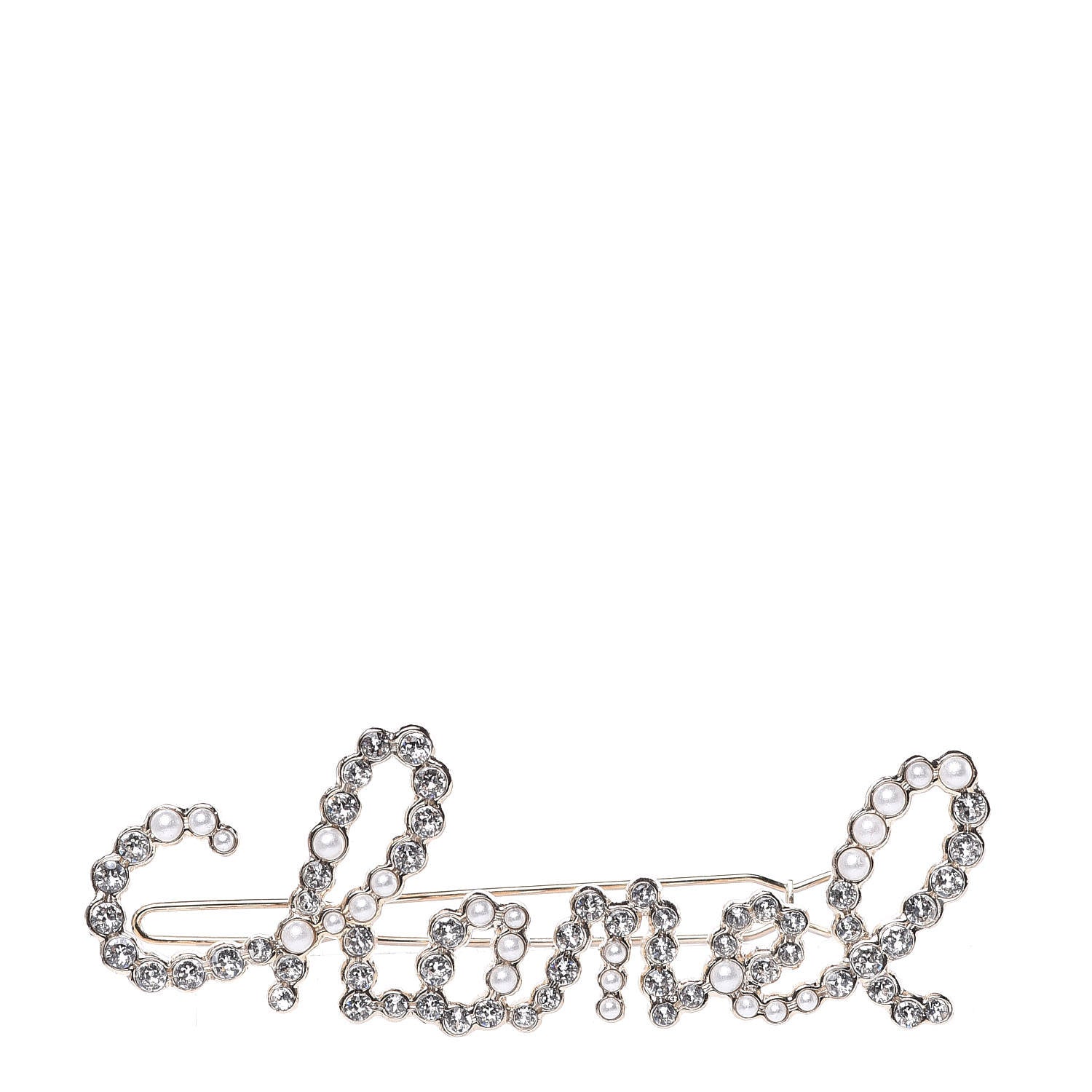 Chanel Metal Glass Swirling Pearls Hair Clip Gold 1 of 5