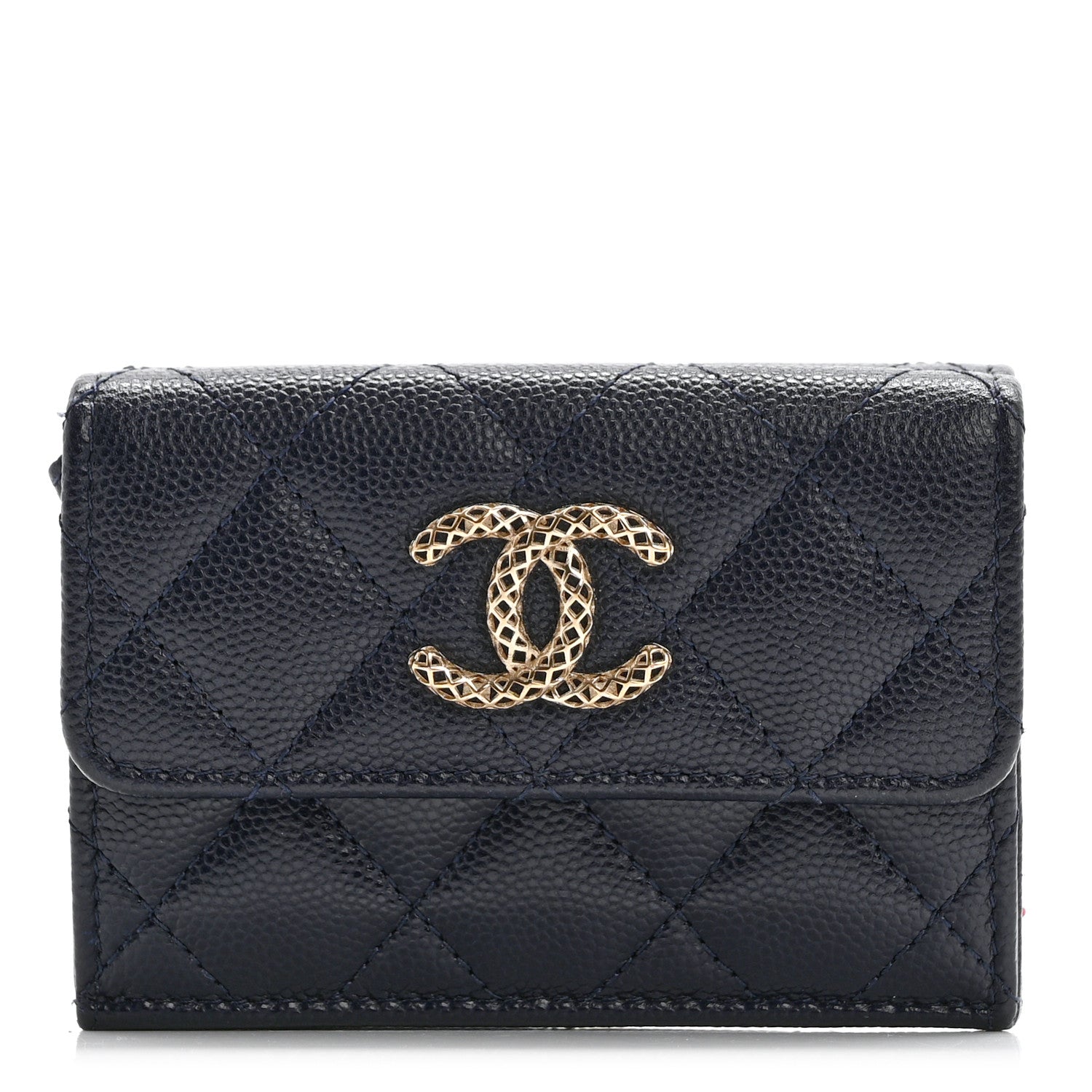 Chanel Caviar Metal Perforated Quilted Small CC Flap Wallet Navy 1 of 14