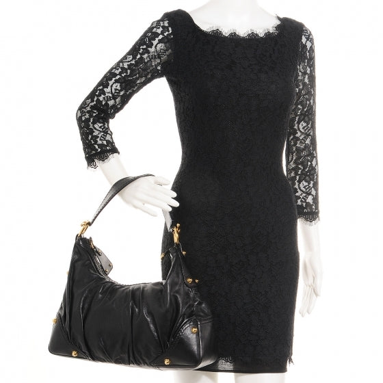 Leather Medium Jockey Hobo Black