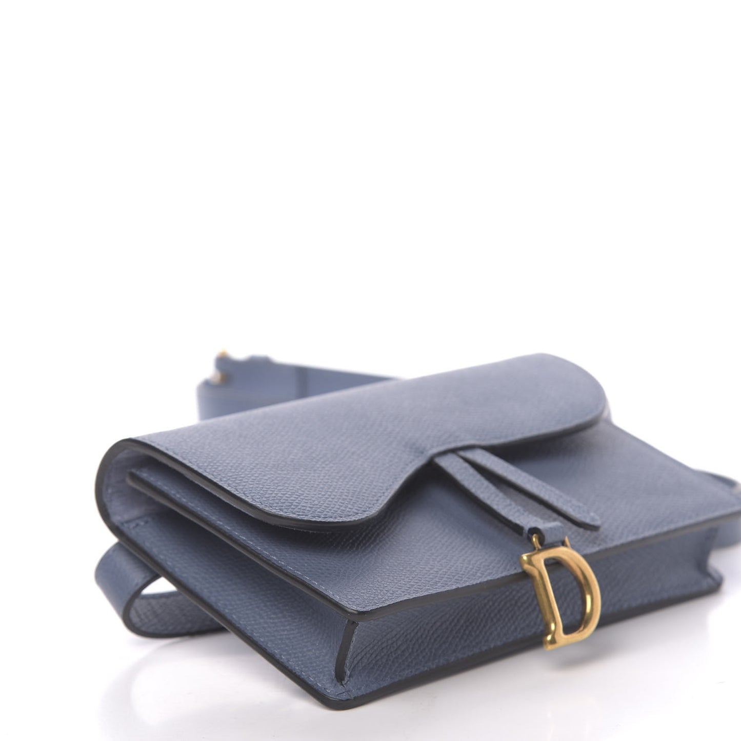 Grained Calfskin Saddle Belt Clutch Denim Blue