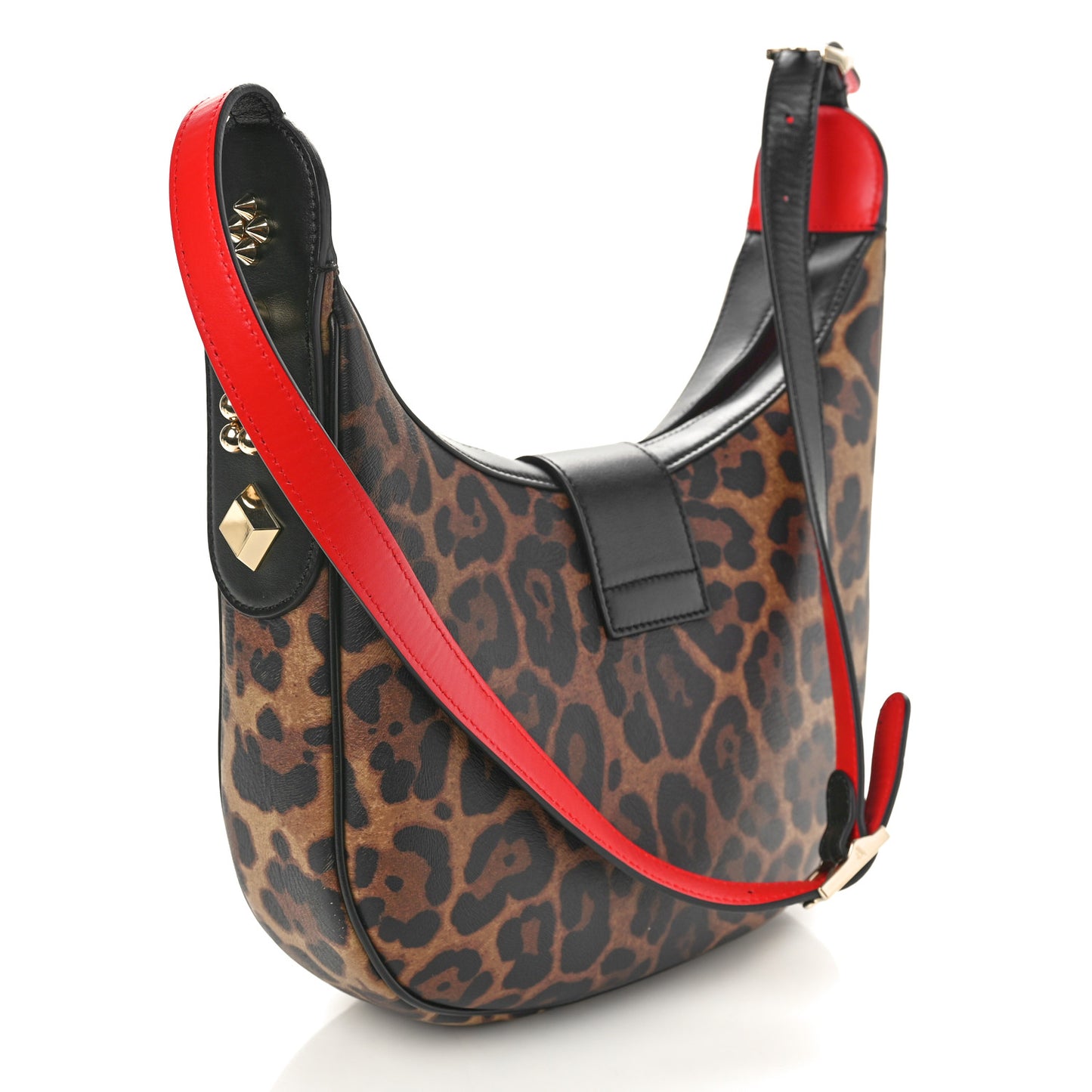 Calfskin Leopard Print Carasky Shoulder Bag Black